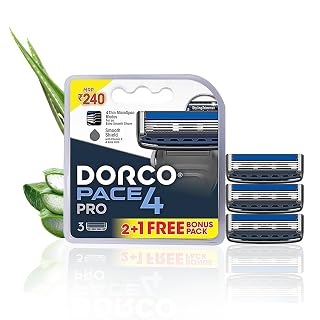 DORCO PACE 4 PRO Replacement Cartridges for Men, Pack of 3 | 4-Blade Razor Refills for Close, Smooth & Comfortable Shave | Ultra-Thin MicroSpan Blades | Lubricating Aloe Strip