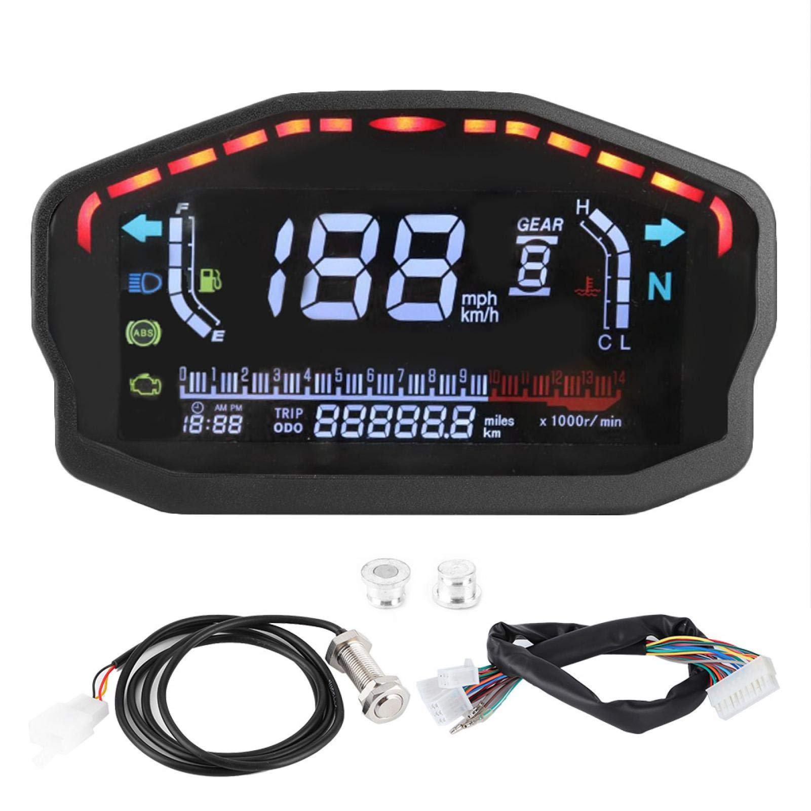 Instrument de moto, Qiilu compteur de vitesse ， professionnel fait LED LCD compteur de vitesse numérique compteur odomètre jauge moto tachymètre Instrument réaménagement