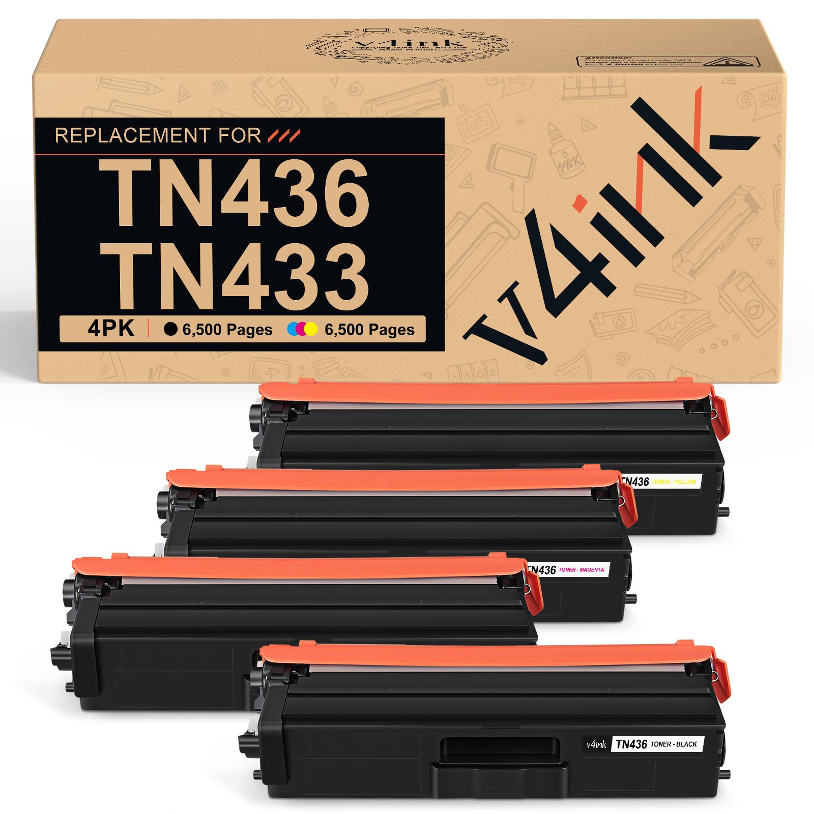 Photo 1 of v4ink TN436 Toner Cartridge Set (Black, Cyan, Magenta, Yellow)