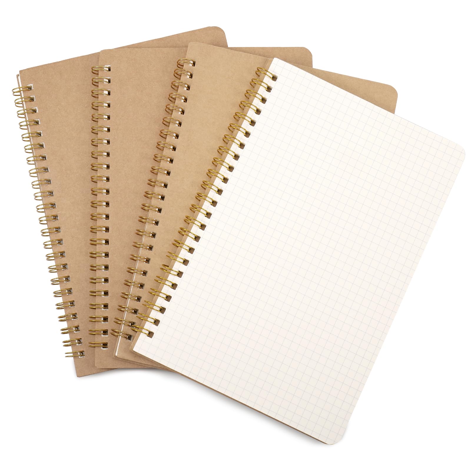4 Pcs Squared Spiral Notebook A5, Graph Paper Notebooks, 100 Pages/50 Blank Sheets Kraft Cover Grid Wirebound Notebook Journal for Home School Office