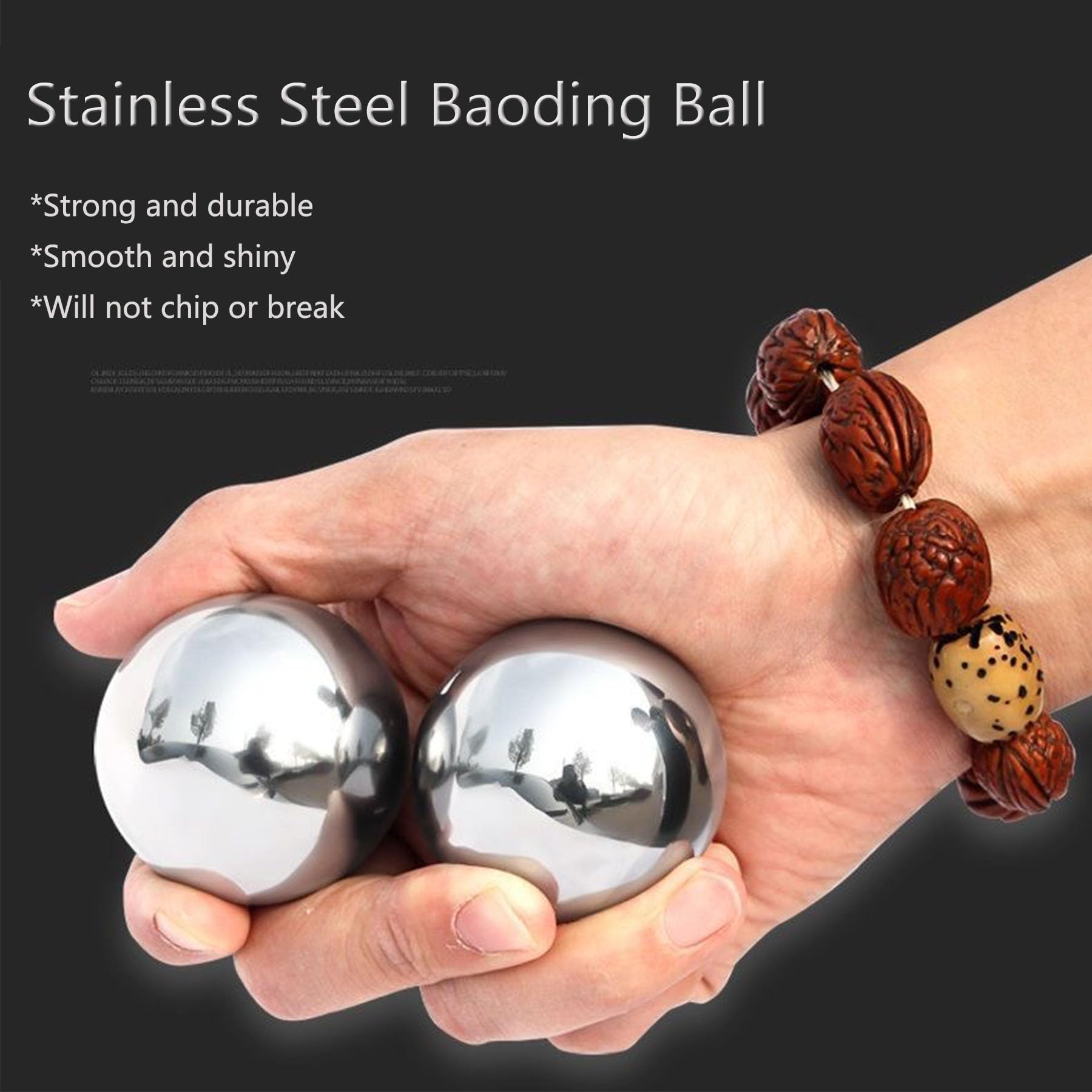 Tianigo Stainless Steel Baoding Balls, 1.57 Inches Chinese Health Balls, Hand