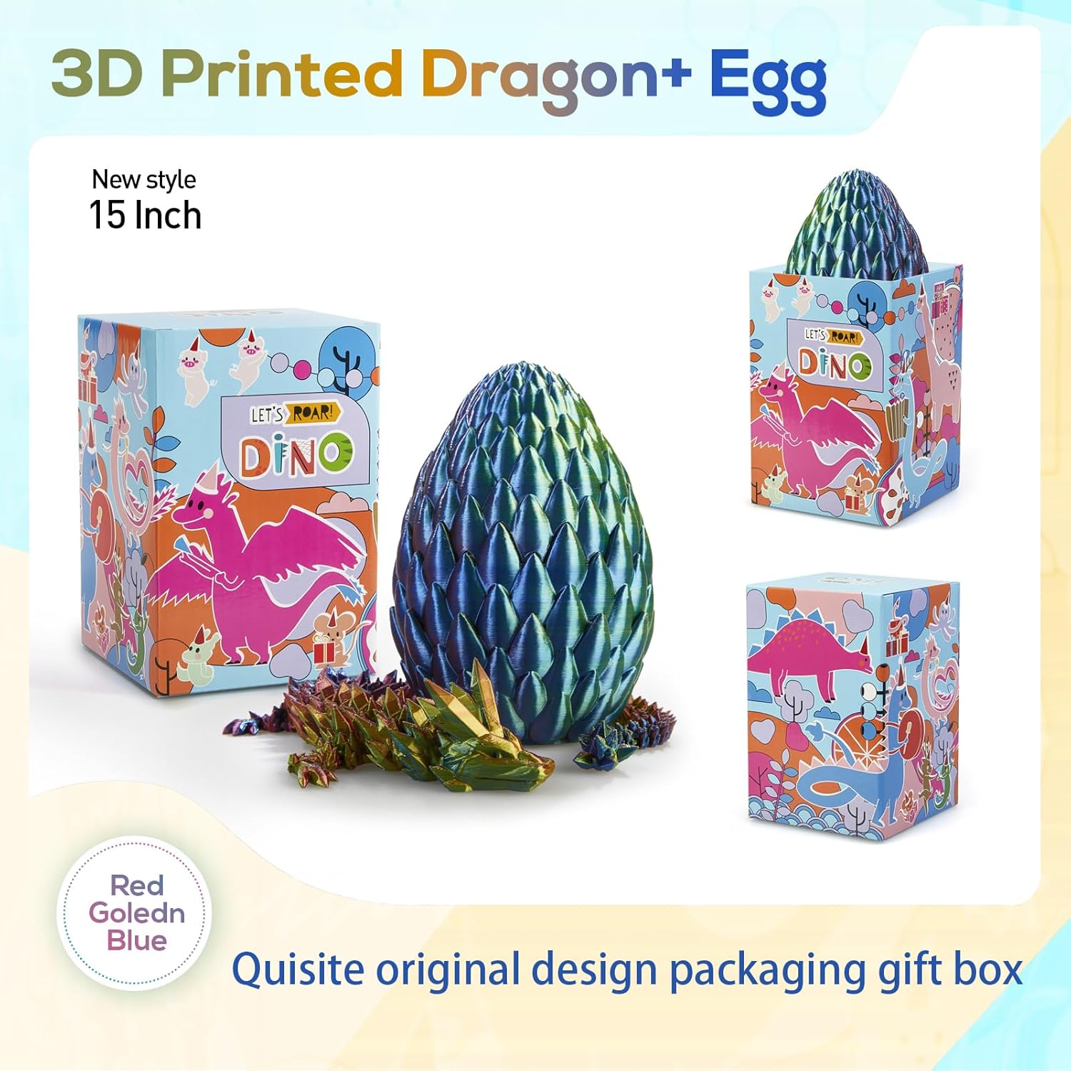 15''3D Printed Dragon Egg,Prefilled Easter Eggs Basket Stuffers,Stuffed Egg Hunt Fillers with Easter Toys,Dragon Eggs with Dragon Inside,Surprise Dragon Egg Toy for 5-7 4-6 8-12 Year Old Boys Kid Girl