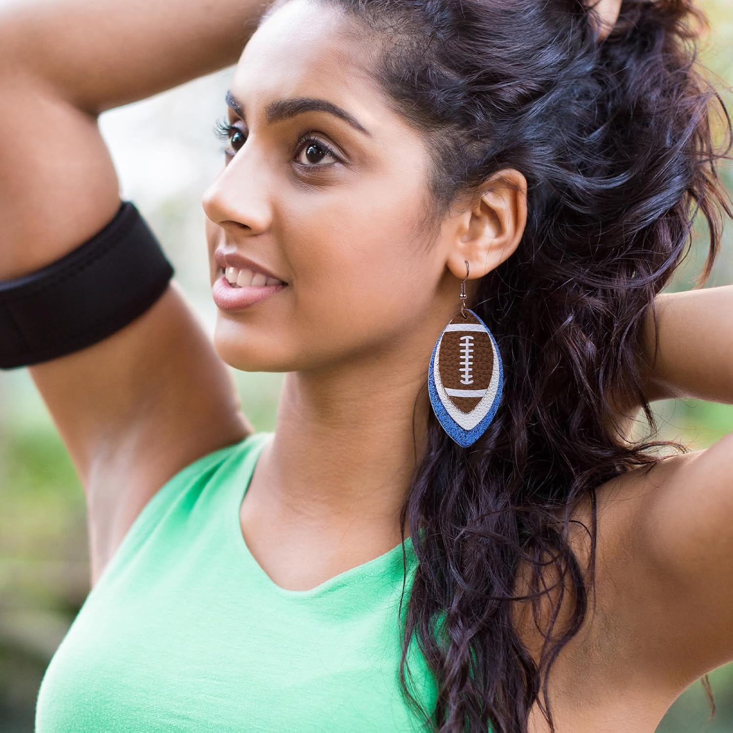 Colorful Layered Football Earrings for Women Glitter Sports Lover Feather Earrings Leather Rugby Dangle Earrings Funny Sports Game Day Jewelry - Image 4