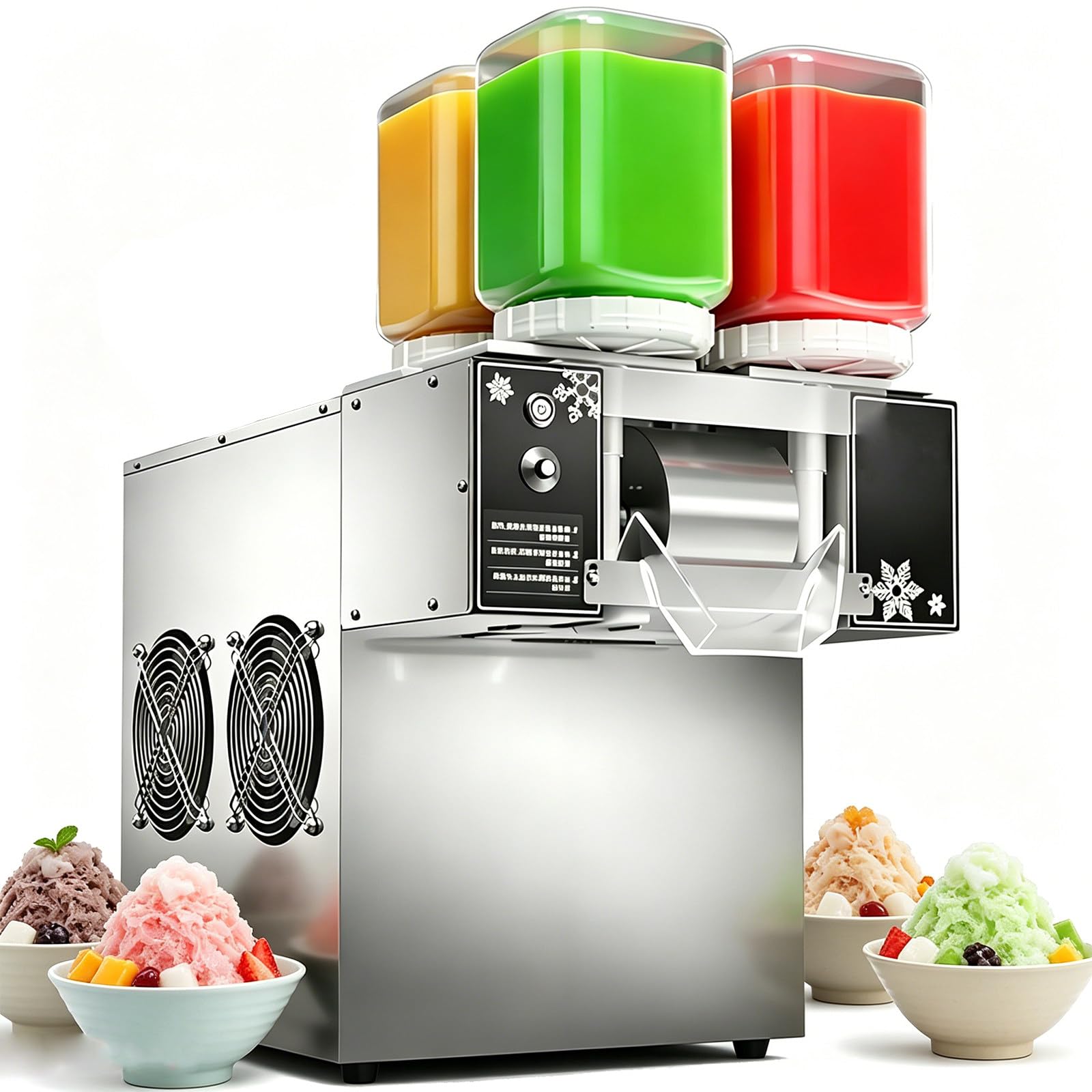 BITYCOW Commercial Snowflake Ice Maker, 750W Stainless Steel with Rapid Cooling, Multiple Speeds for Ice Cream and Various Cold Desserts