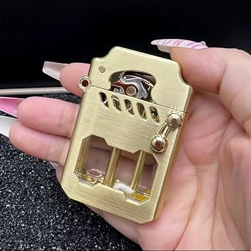 ZORRO Mecha Design Transparent Kerosene Lighter Brushed Metal Windproof Flame, Refillable Open Window Style for Mens Gift or Daily Pocket Gear Gold Brushed