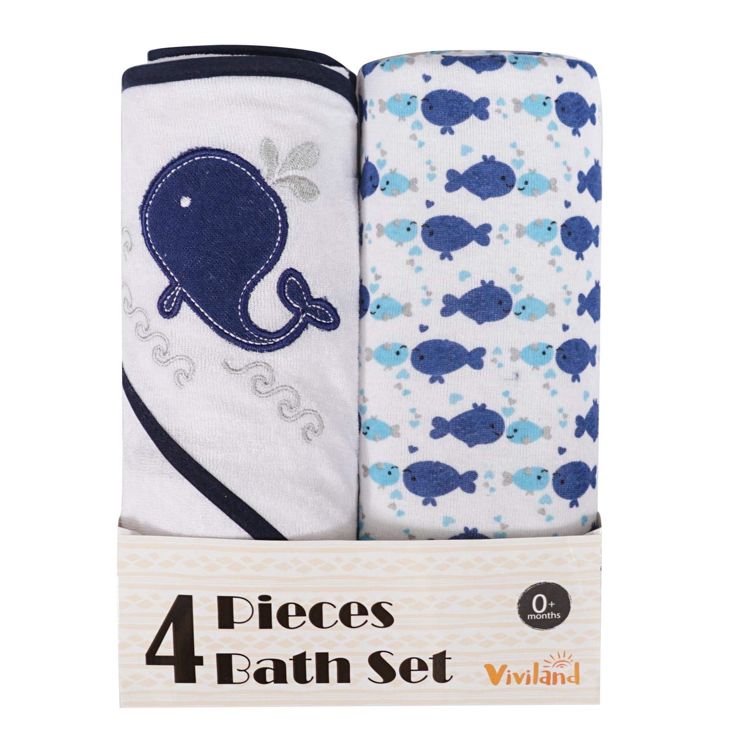Viviland Baby Hooded Bath Towel and Washcloths, Great Gift for Infants and Newborn, Soft Touch and Strong Absorption, 4 Pack