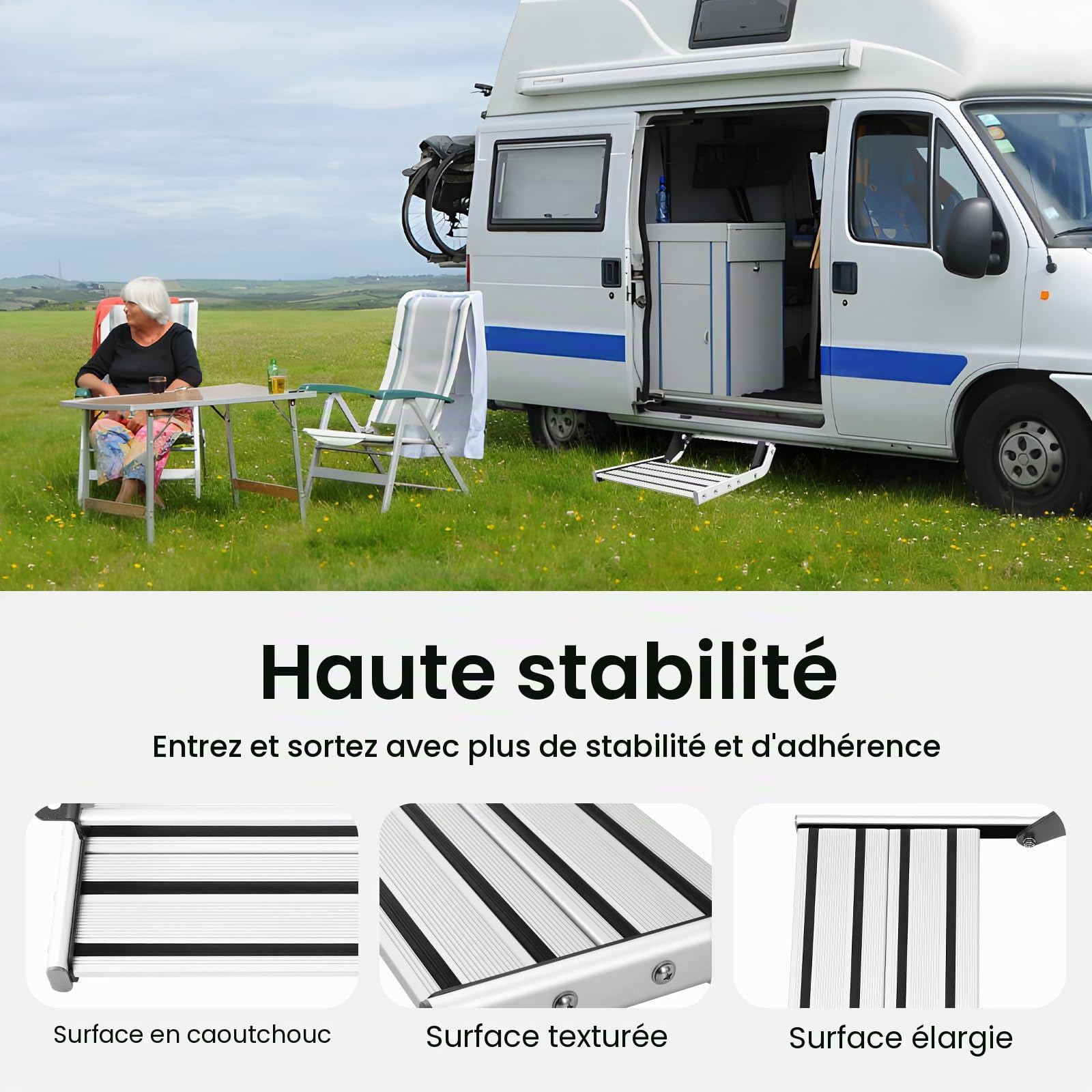 Marchepied en alliage d'aluminium pour camping-car, marchepieds de camping-car pliables, marche manuelle de camping-car, ferrures de marchepied de caravane, capacité de charge 150 kg, marche
