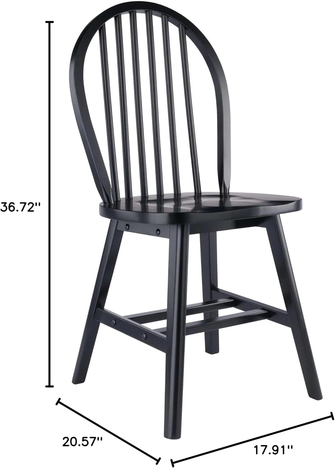 Winsome Windsor Black Chair with dimensions labeled