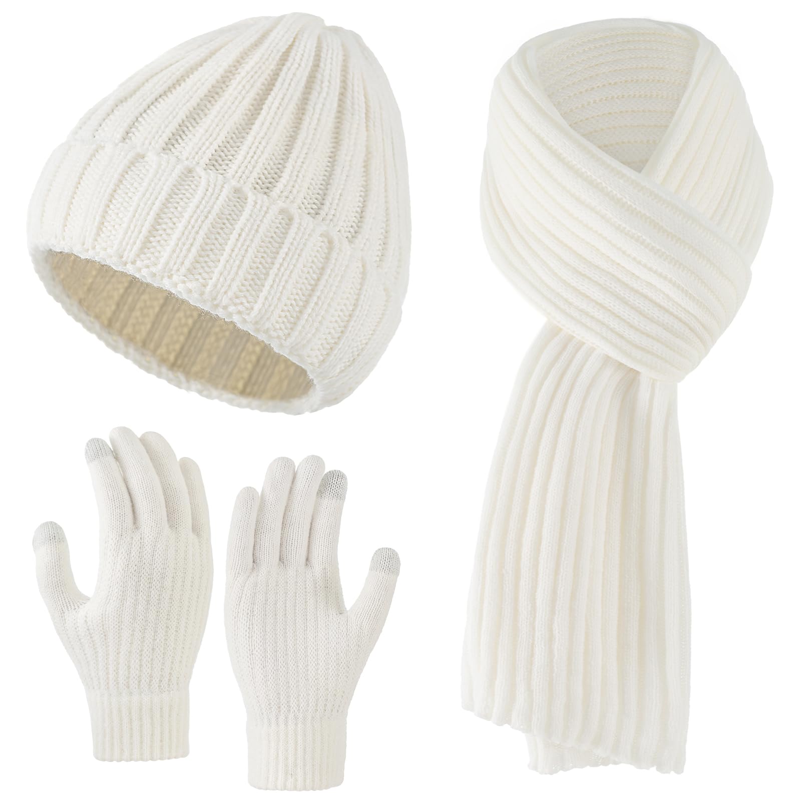 Womens Winter Beanie Hat Scarf Gloves Set, Knitted Scarf and Hat Touchscreen Gloves Gift for Women 3 in 1 Set-image-42