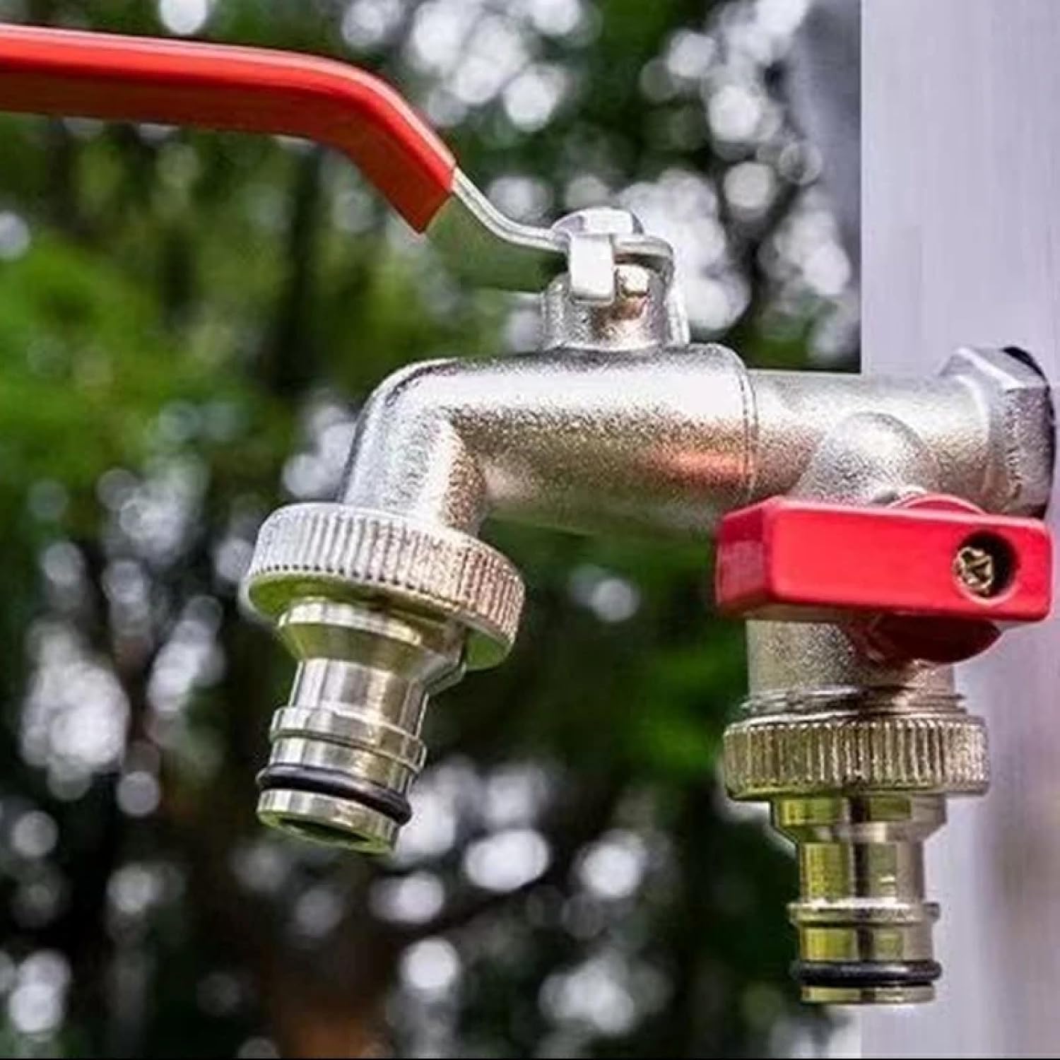 Brass Garden Water Faucet with Ball Valve, 1/2 Inch Dual Thread, Red Lever Handle, Metal Construction for Outdoor Watering and Irrigation (1pc red)