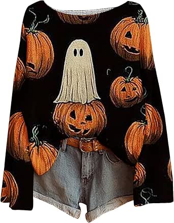 Yihaojia Women's Halloween Sweatshirt – Cute 'Spooky Season' Embroidered Ghost Pullover, Fall Casual Sweater – Runs Small, Size Up!