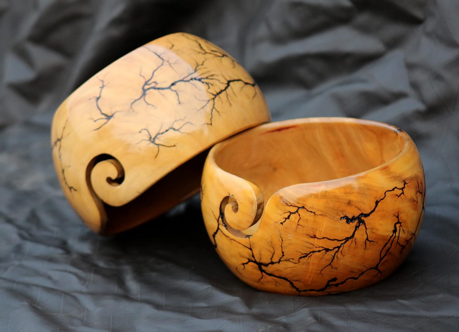 Lichtenberg Figure Yarn Bowl - Handmade Wooden Yarn Bowl for Knitting Yarn Ball Holder - Yarn Bowls with Holes Crochet Bowl Holder - Yarn Storage Bowl 7" x 4" inches (Only Lichtenberg)