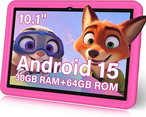 DMOAO Tableta para Niños de 10.1 Pulgadas Android 15-30GB RAM+64GB ROM (1TB Expandible), Octa-Core 2.0GHz, Pantalla Anti-Luz Azul, 6000mAh, WiFi 6,