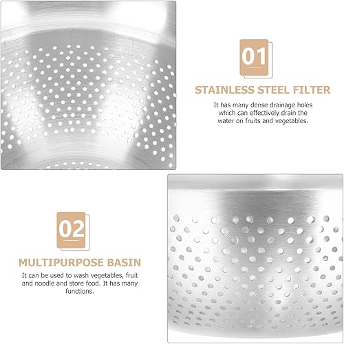 Miniatura 4 de Homoyoyo Stainless Steel Colander with Dense Drainage Multi-use Kitchen Strainer Bowl for Washing Vegetables Fruits and Draining and Self-draining