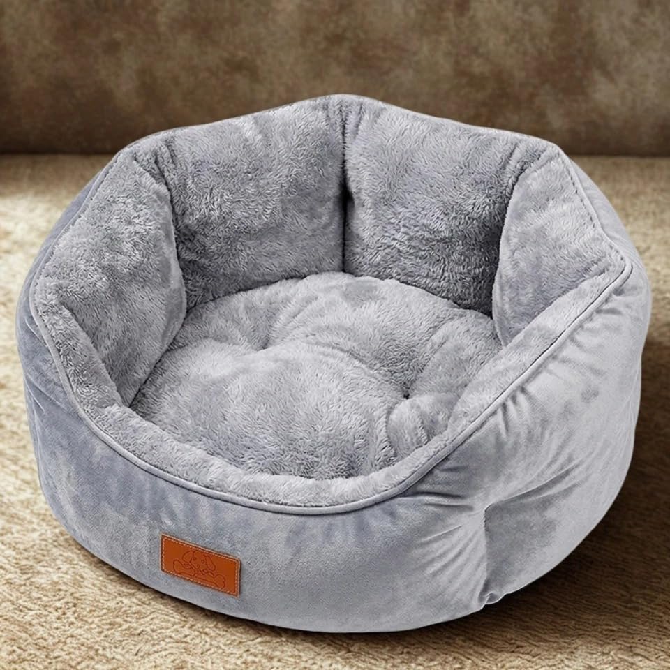 Dolce Vari Dog Bed Cat Bed Soft Washable Fleece Puppy Cushion Warm Plush Pet Basket Sleeping Bed (Grey, Small 42x52x20)