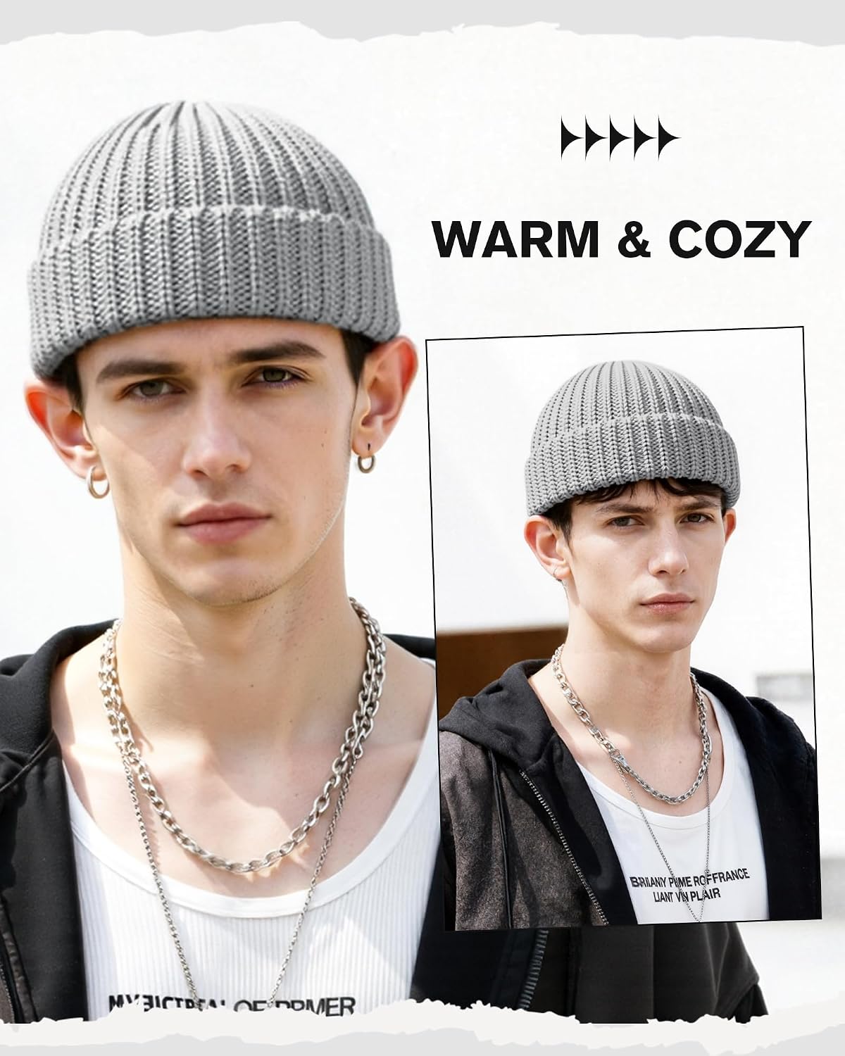 Fisherman Beanie Mens Winter Hat - Stretch Fit Skull Cap Warm Knit Hats for Skiing, Hiking, Camping