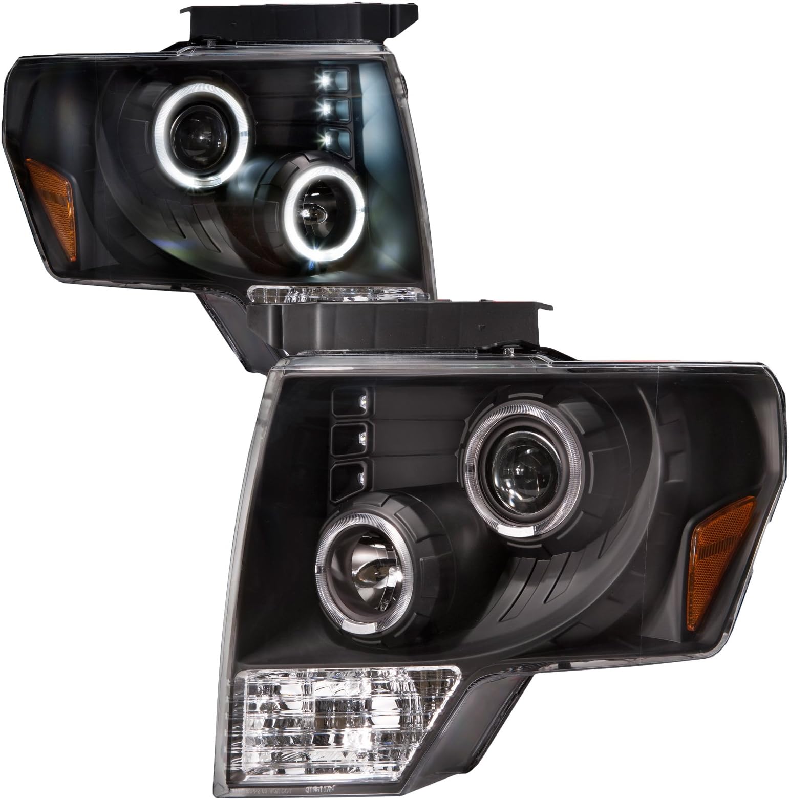 PERDE Compatible with Ford F-150 Black Housing Halogen Headlights w/LED Halo Projector