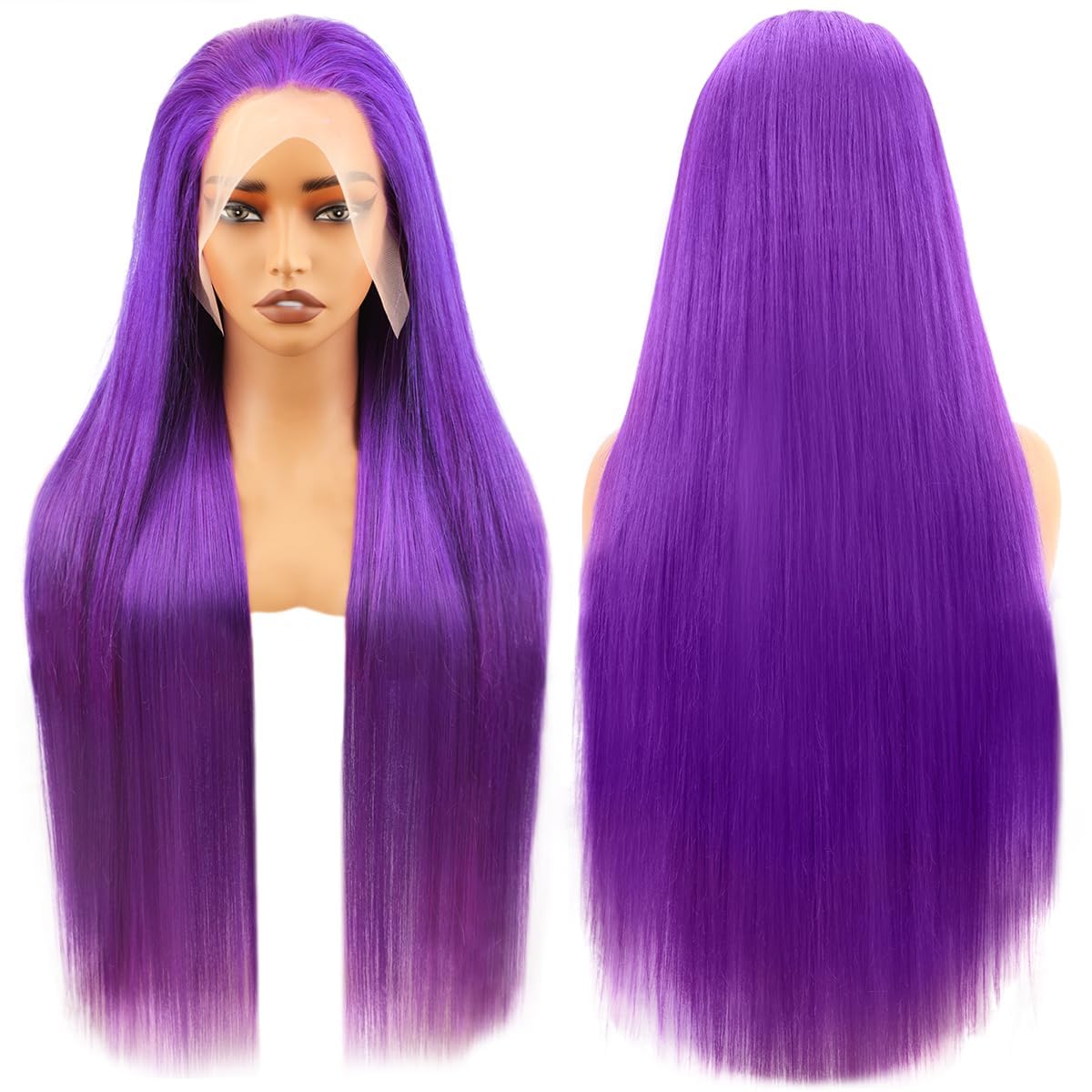36 Inch Dark Purple Lace Front Wigs Human Hair 200% Density 13x6 Straight Lace Front Wigs Human Hair Colored Pre Plucked Purple Lace Frontal Wig with Baby Hair Natural Hairline