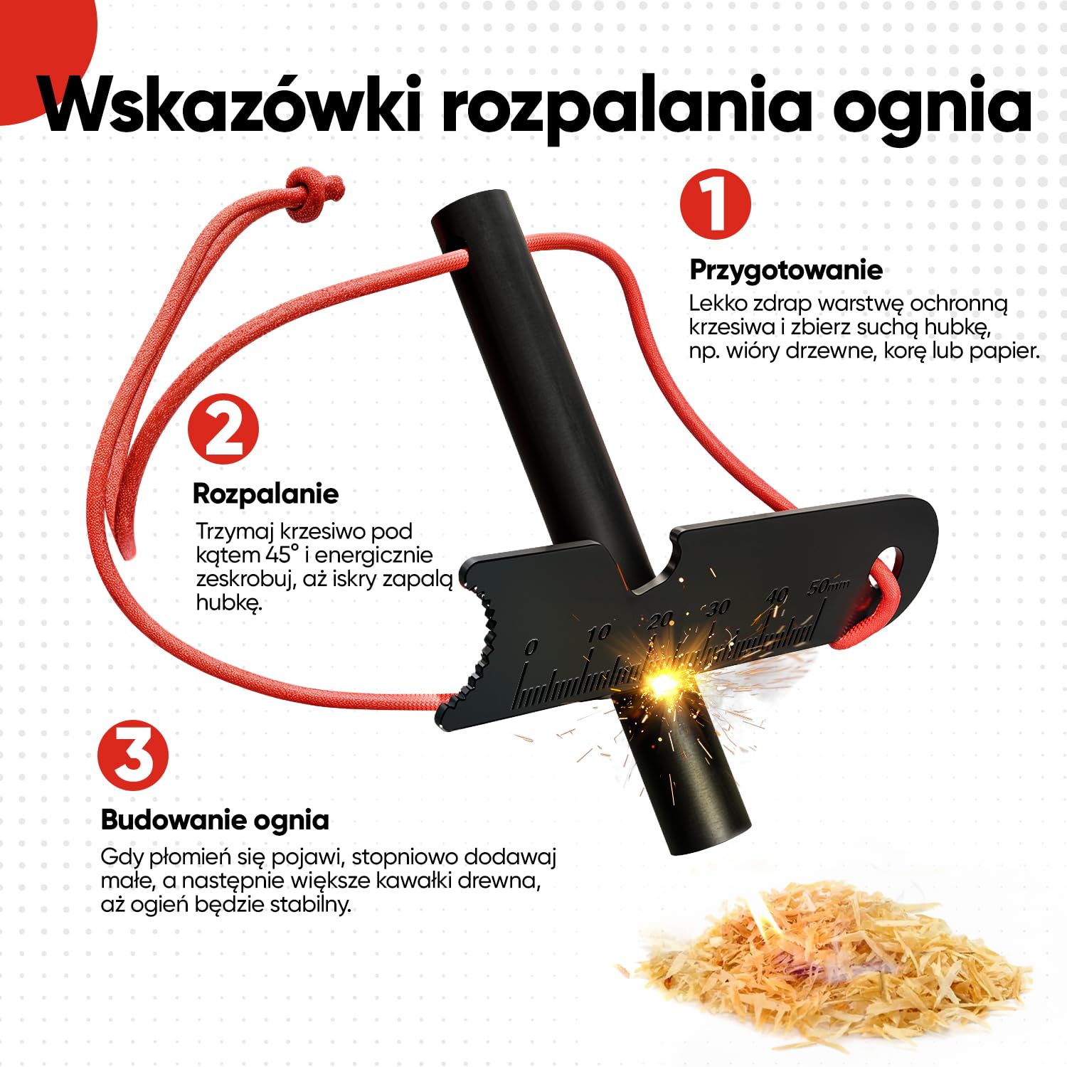 EVOCAMP Krzesiwo do użytku na zewnątrz, zestaw krzesiwa XXL, torba z pętlą Molle i paracord, krzesiwo kompaktowe: długość 12,7 cm, krzesiwo, wyposażenie survivalowe na kemping, bushcraft