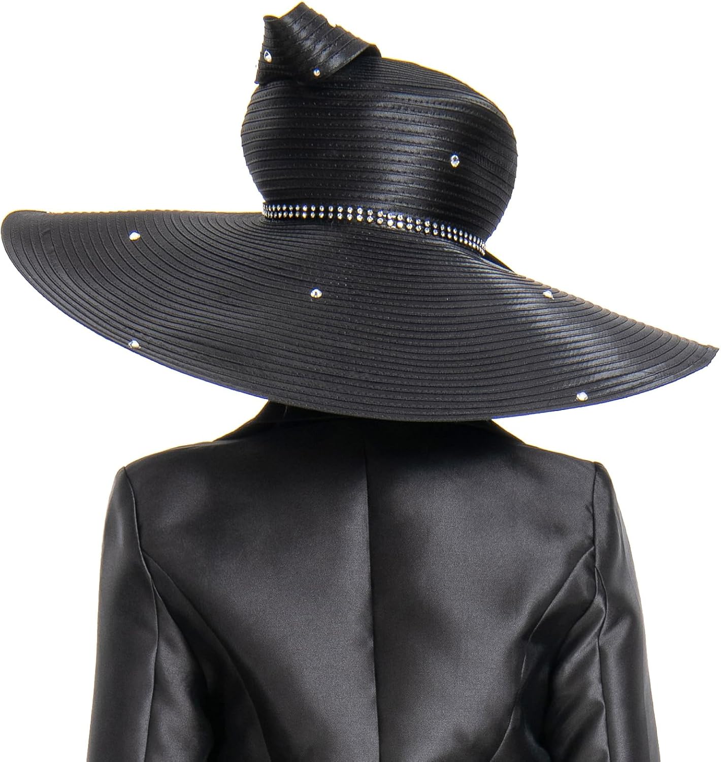 Women's Dramatic Giant Wide Brim Rhinestone Church Hat Statement Turban Fascinator for Wedding Chapel Baptist Sunday