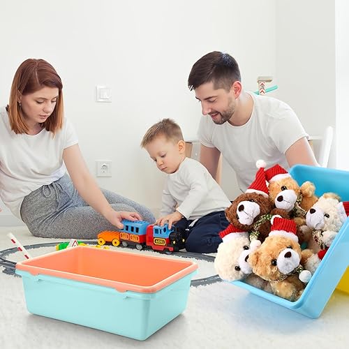 Miniatura 6 de 16 cubos grandes de plástico a granel para organización de aulas de 15.3 x 11.8 x 5.1 pulgadas, grandes cubos apilables frontales para libros,