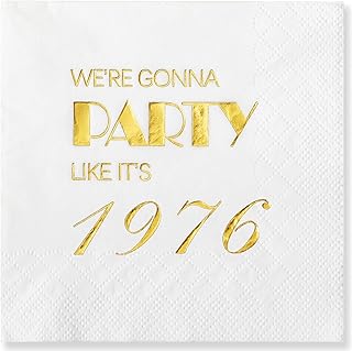 Crisky 50 Pack 50th Birthday Napkins, 1976 Mens Gold Foil Disposable Napkins for Cake Dessert Beverage Table 50 years Old Bday Party Supplies, 50th Birthday Decorations for Him Women, 3-Ply