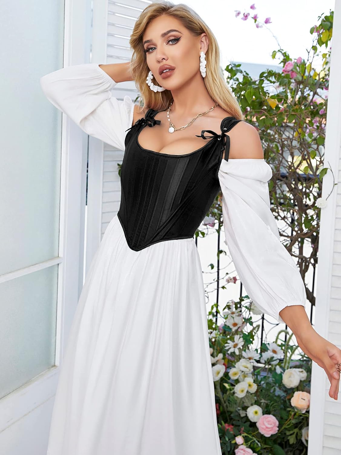 Dreay Womens Vintage Asymmetrical Hem Overbust Corset Tie Front Lace-up Back Bustier Shapewear Top - Image 2