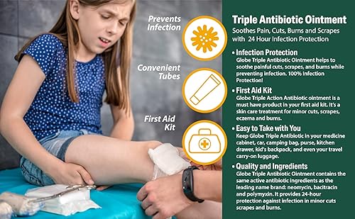Miniatura 4 de Globe Ungüento antibiótico triple antibiótico de primeros auxilios de 2 onzas, protección contra infecciones las 24 horas, tratamiento de cuidado de