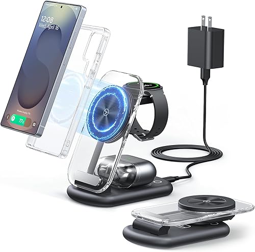 Cargador inalámbrico magnético 3 en 1 para Samsung, estación de carga inalámbrica MagSafe plegable para Samsung Galaxy S25 S24 UltraZ Fold7Z