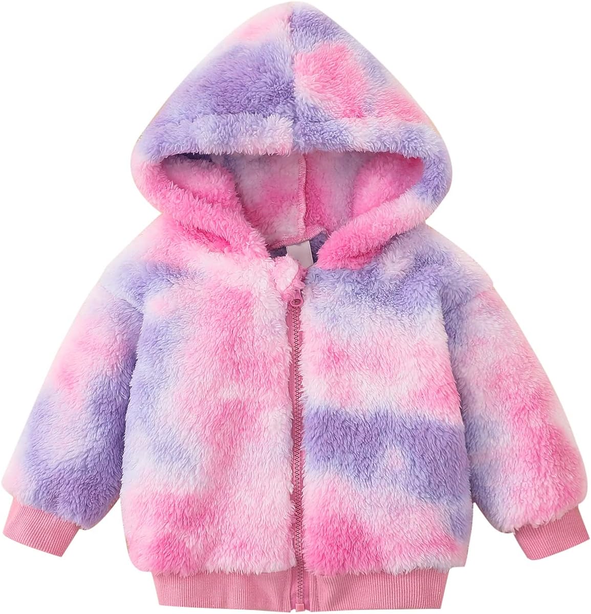 Chaqueta con capucha para bebés y niñas Ropa de abrigo con cremallera teñida anudada para niños pequeños