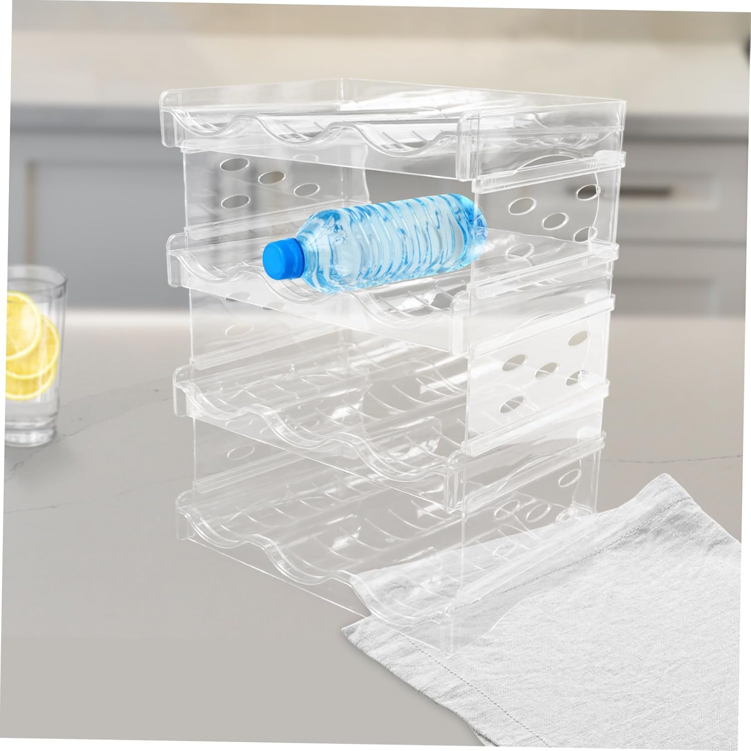 Water Bottle Organizer Stand Stackable Multi-Layer Storage Rack for Wine Drink Bottles Portable Desktop Holder for Kitchen Countertop for Fridge Pantry Organization