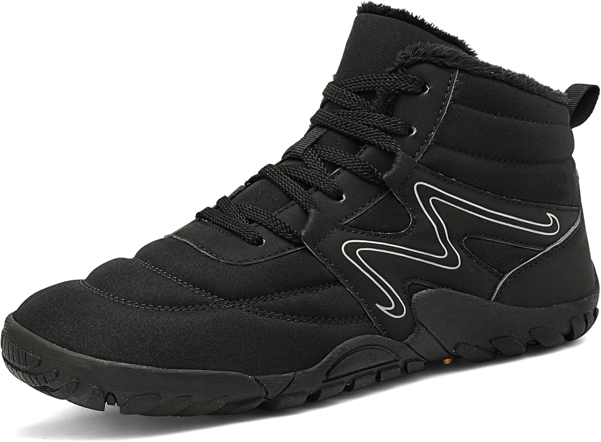 Mens Womens Winter Hiking Boots Wide Toe Box Warm Snow Boots Minimalist Barefoot Boots Zero Drop Sole Waterproof Non-Slip Ankle Booties