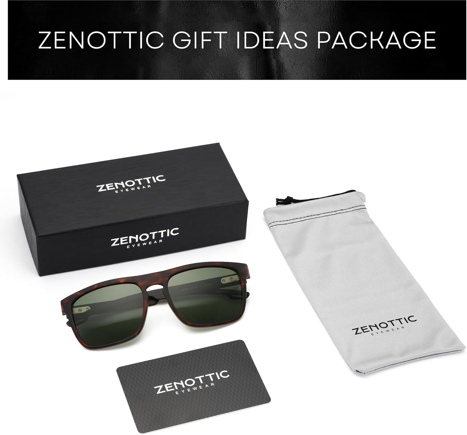 ZENOTTIC Polarized Sunglasses Men Square: Unbreakable TR90 Frame Carbon Fiber Temple UV400 Protection Sun Glasses for Driving