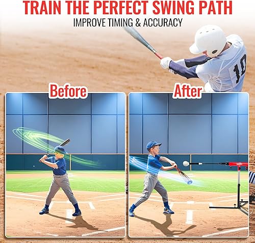 Miniatura 5 de Entrenador de swing juvenil para béisbol y sóftbol  Entrenador de golpes de reinicio automático con 3 bandas de potencia, entrenador de swing de