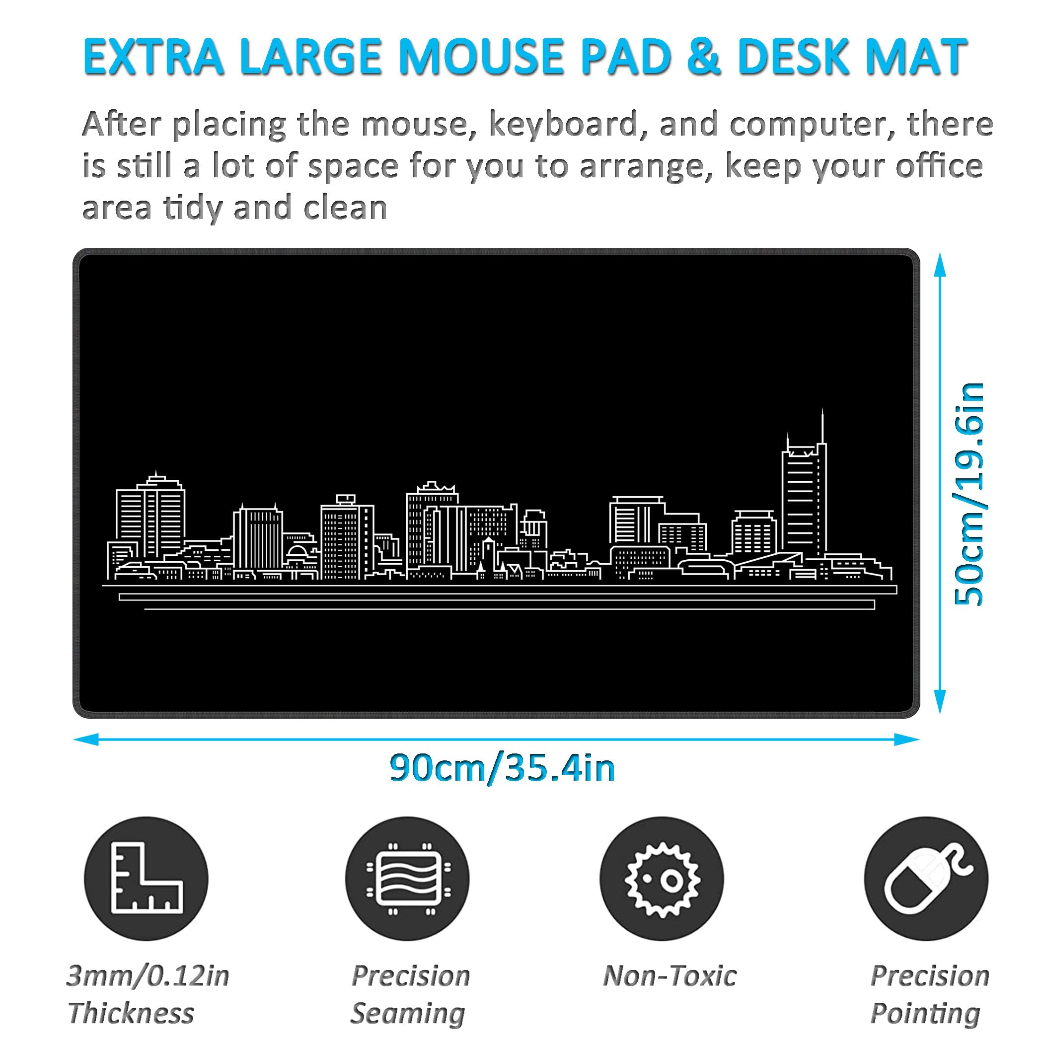 LL-COEUR Noir Grand Tapis de Souris de Jeu 90x50x0,3cm Gamer Tapis de Bureau Large et Étendu XXL Speed Gaming Mousepad pour PC, Clavier et Ordinateur