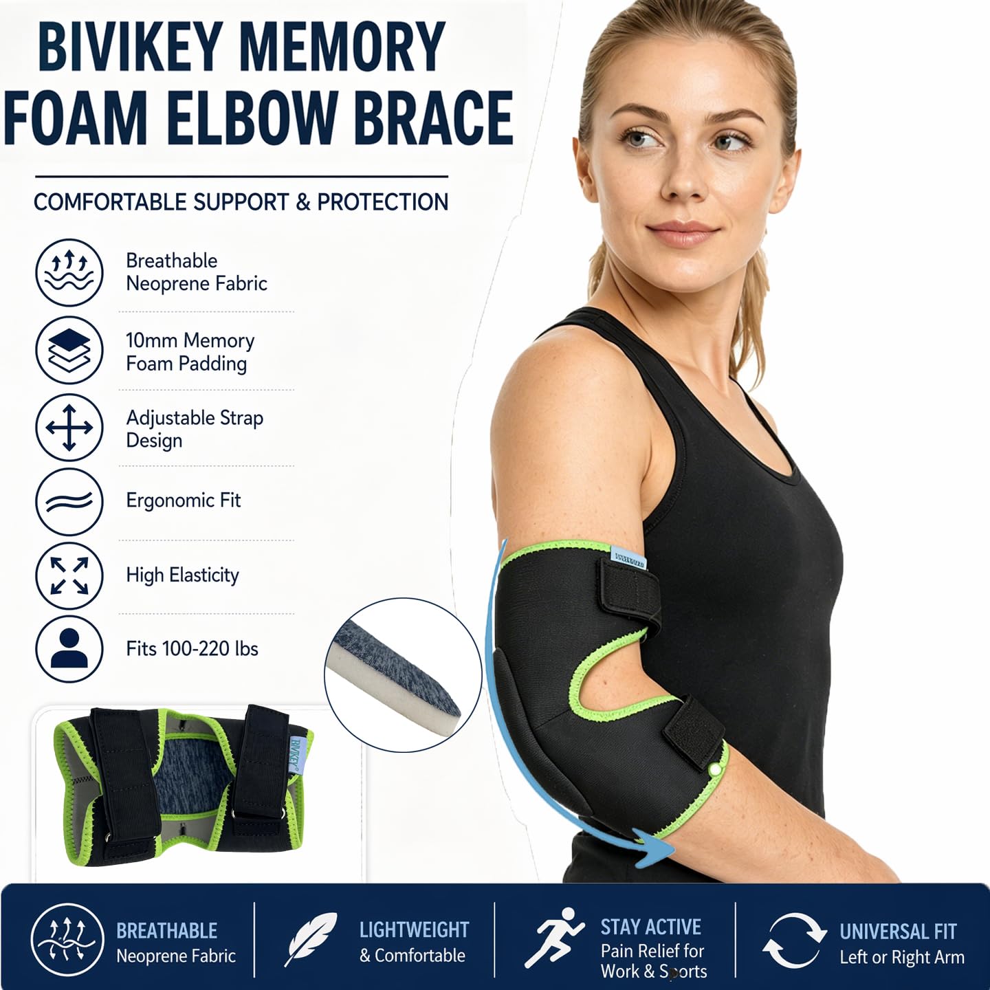 1 Pcs Elbow Pad Brace for Bursitis | Arm Sleeve Memory Foam Soft Support Adjustable Compression With for Olecranon Joint Pain Bursa Protection Unisex Black/Green