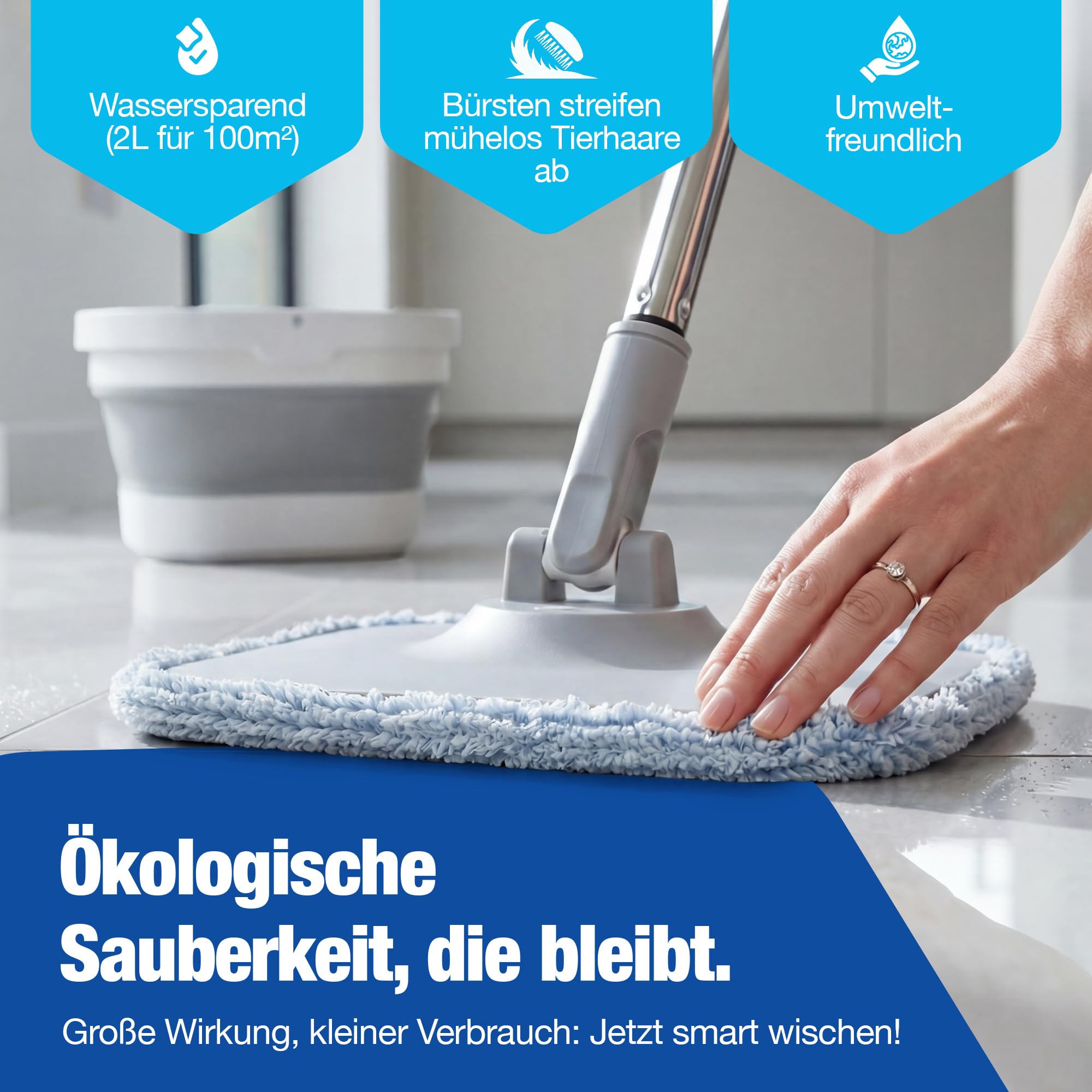 NTG Wischmopp Set mit Eimer – Mop Set mit Mikrofaser-Bodenwischer & Rotationsfunktion – platzsparendes Reinigungssystem inkl. Ersatz-Wischpads für Laminat, Fliesen & alle Bodenarten