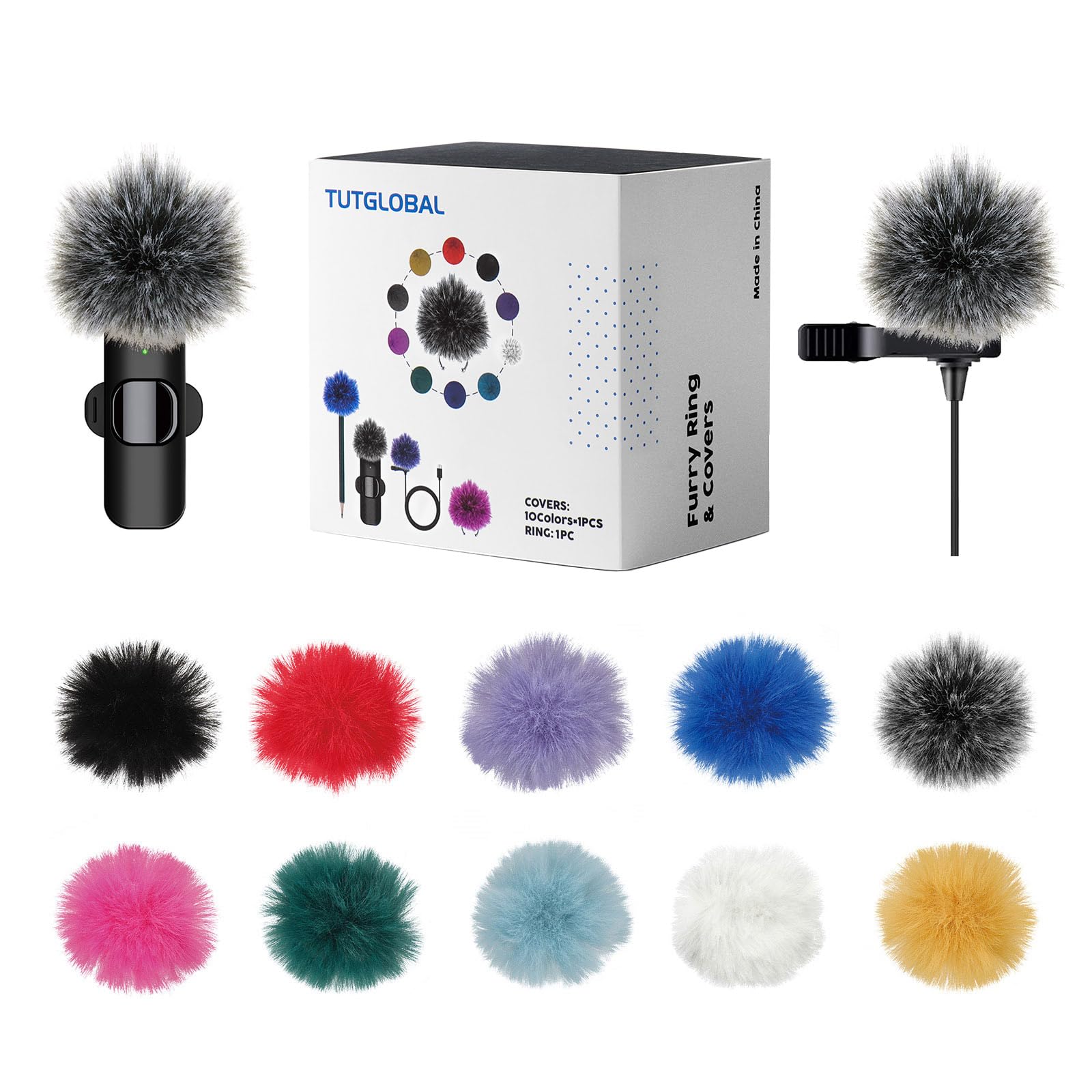 10 Colors Mini Mic Cover for Wireless/Wired Lavalier Lapel Microphone 0.2-0.4inch,Size:2inch*2inch,Compatible With Mini Clip-on Microphones