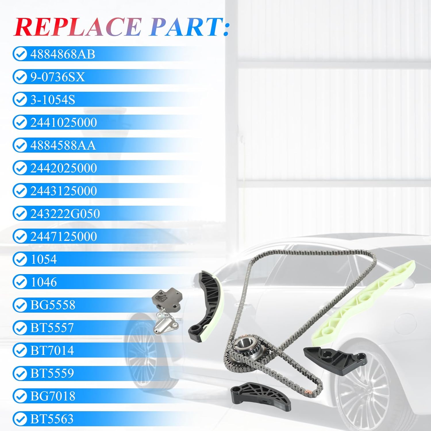 Engine Timing Chain Kit & Tensioner [fits DOHC, 4Cyl 2.0L 2.4L] Compatible with Journey 2009-2020 for Avenger 2008-2014 Caliber & Compass 2007-2017 Patriot 9-0736SX