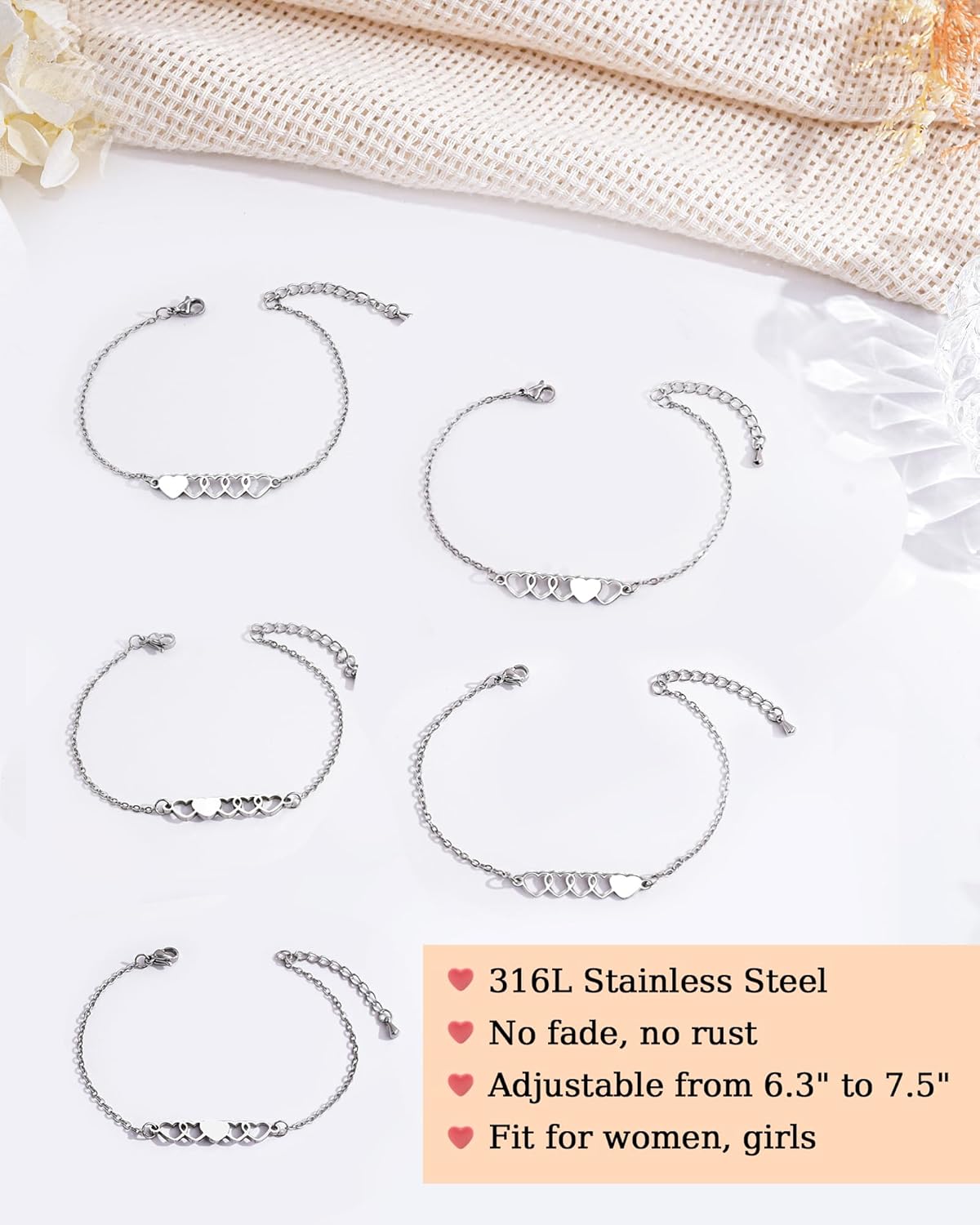 2/3/4/5 Pcs Mother Daughter Bracelets Set Birthday Valentines Day Gifts for Her Grandma Granddaughter Aunt Niece Gifts Mommy and Me Sister Matching Wish Bracelets - Image 4