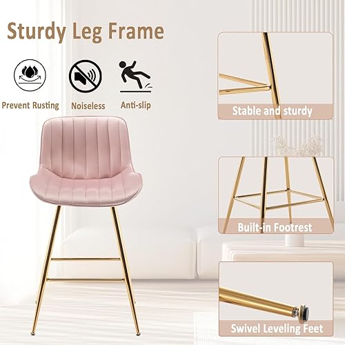 Miniatura 15 de Sidanli Blue - Juego de 2 taburetes de bar de terciopelo de 24 pulgadas con reposapiés, sillas de bar modernas para el hogar, isla de cocina,