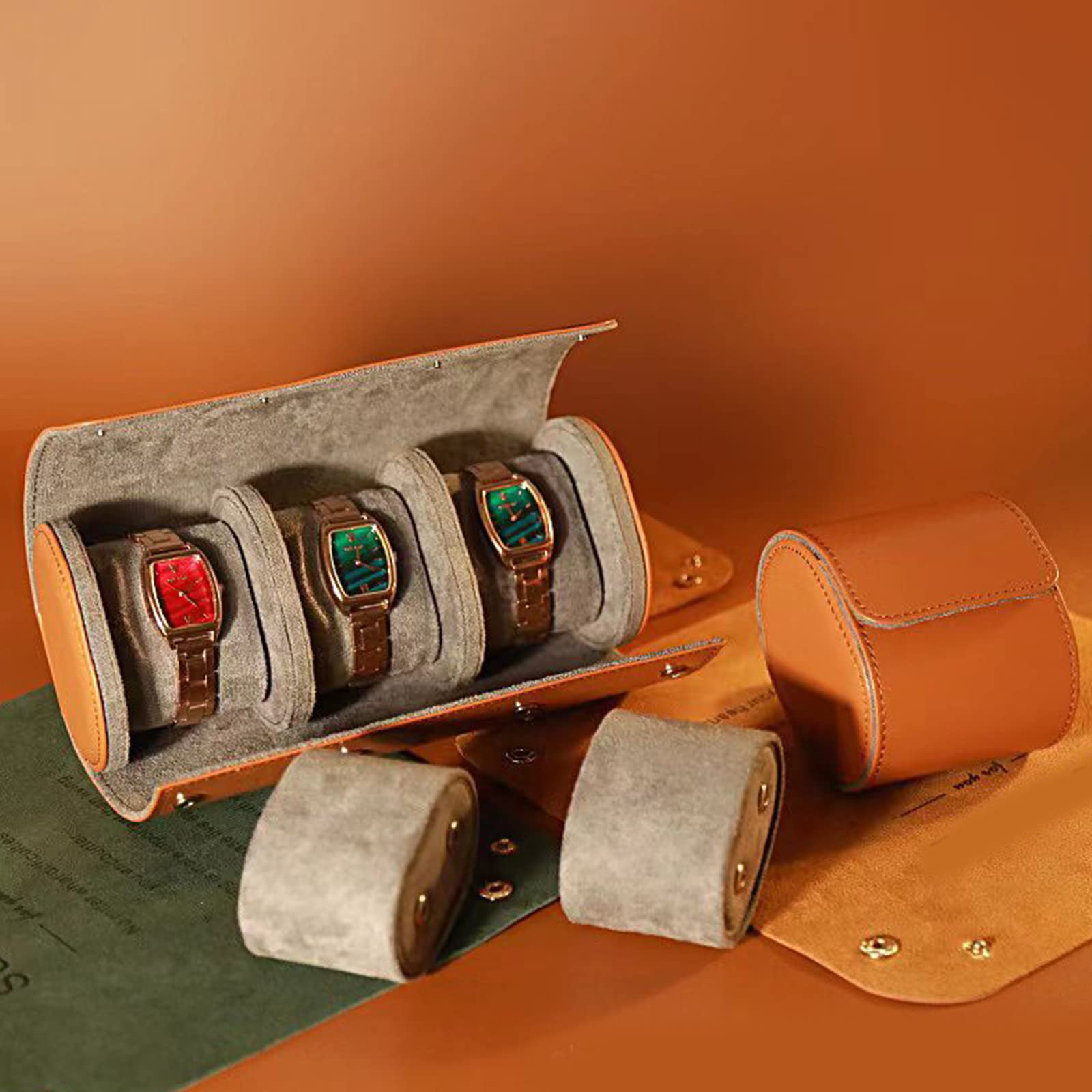 Uhrenrolle mit 3 Fächern, tragbare Vintage-Leder-Aufbewahrungsbox mit ausziehbarer Uhr