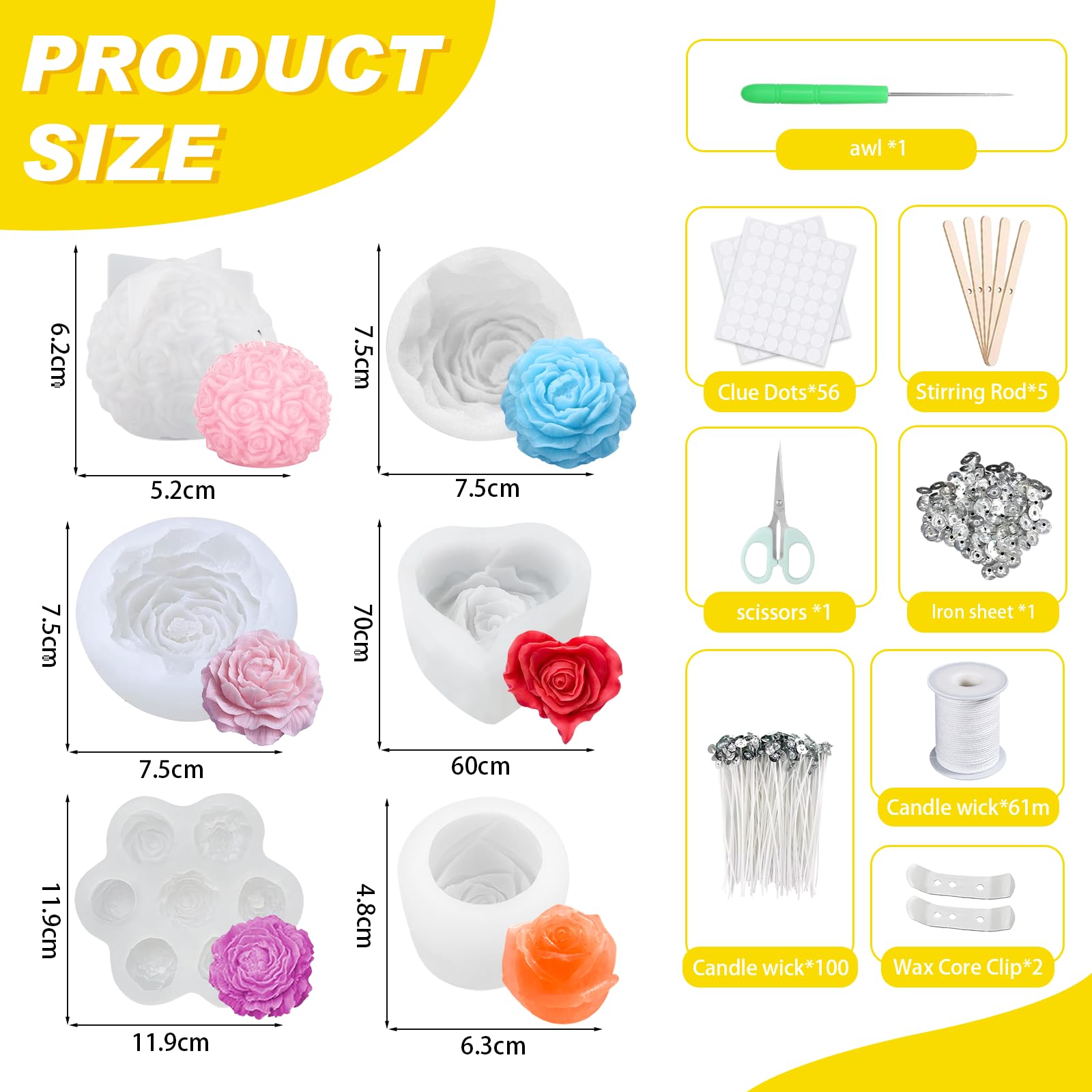 UCAMP Stampi Per Candele In Silicone,6 Pezzi Stampi Per Candele Fai Da Te,Stampo In Silicone A Forma Di Fiore,Stampo Per Candele Fai Da Te Per Artigianato,Candela Profumata,Sapone