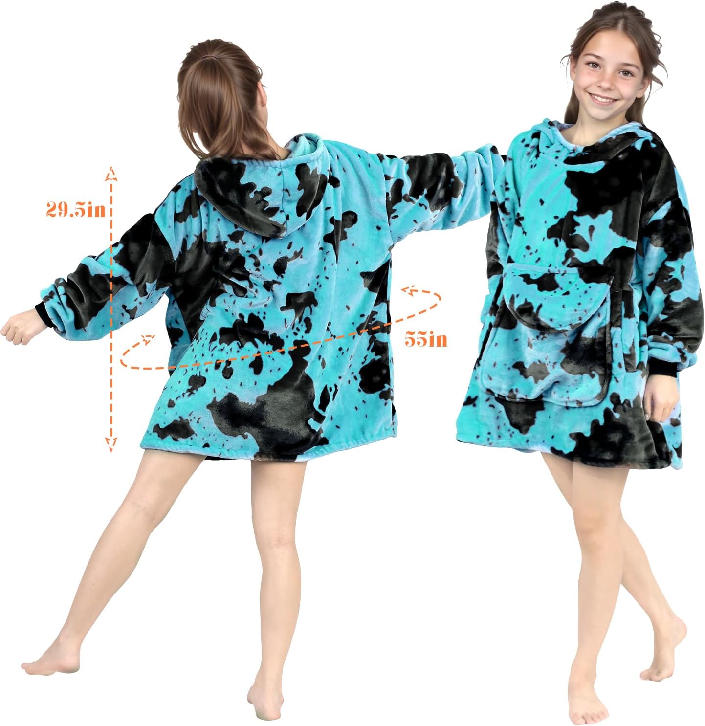 Teal Wearable Blanket Hoodies for Teens - Oversized Turquoise Flannel Fleece Sweatshirt Blanket with Pocket, Teal Blue Gifts for Boys Girls 6-13 Year Birthday - Image 3