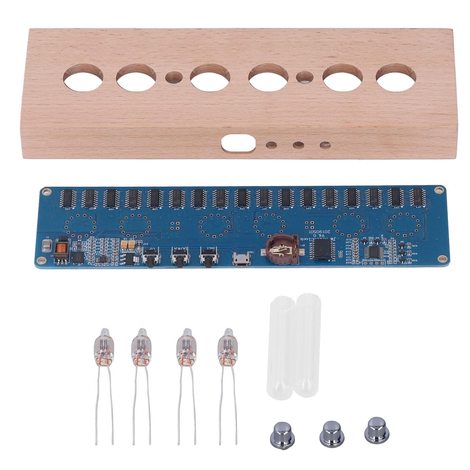 Zestaw zegara z rurką świecącą DIY, wyświetlacz czasu 12/24-godzinnego, antywirusowy, kolorowe światła, interfejs USB 5 V, obudowa z drewna bukowego, szklany moduł rurkowy