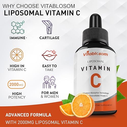 Miniatura 5 de Líquido liposomal de vitamina C de 2000 mg para adultos, alta absorción VIT C, sistema inmunitario de mayor biodisponibilidad y apoyo antioxidante,