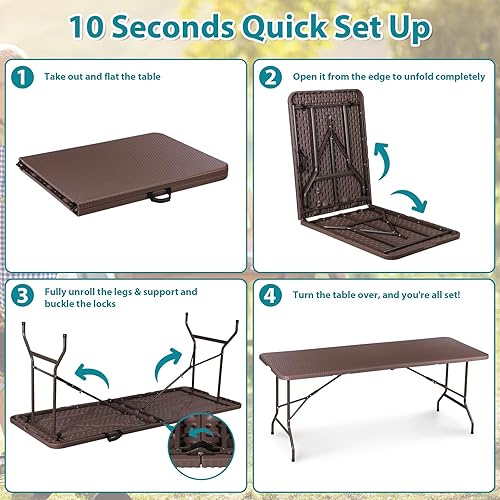 Miniatura 57 de ZENY Mesa plegable de 6 pies, mesa de picnic portátil, mesa de plástico para picnic en interiores y exteriores, fiesta, campamento, mesa plegable