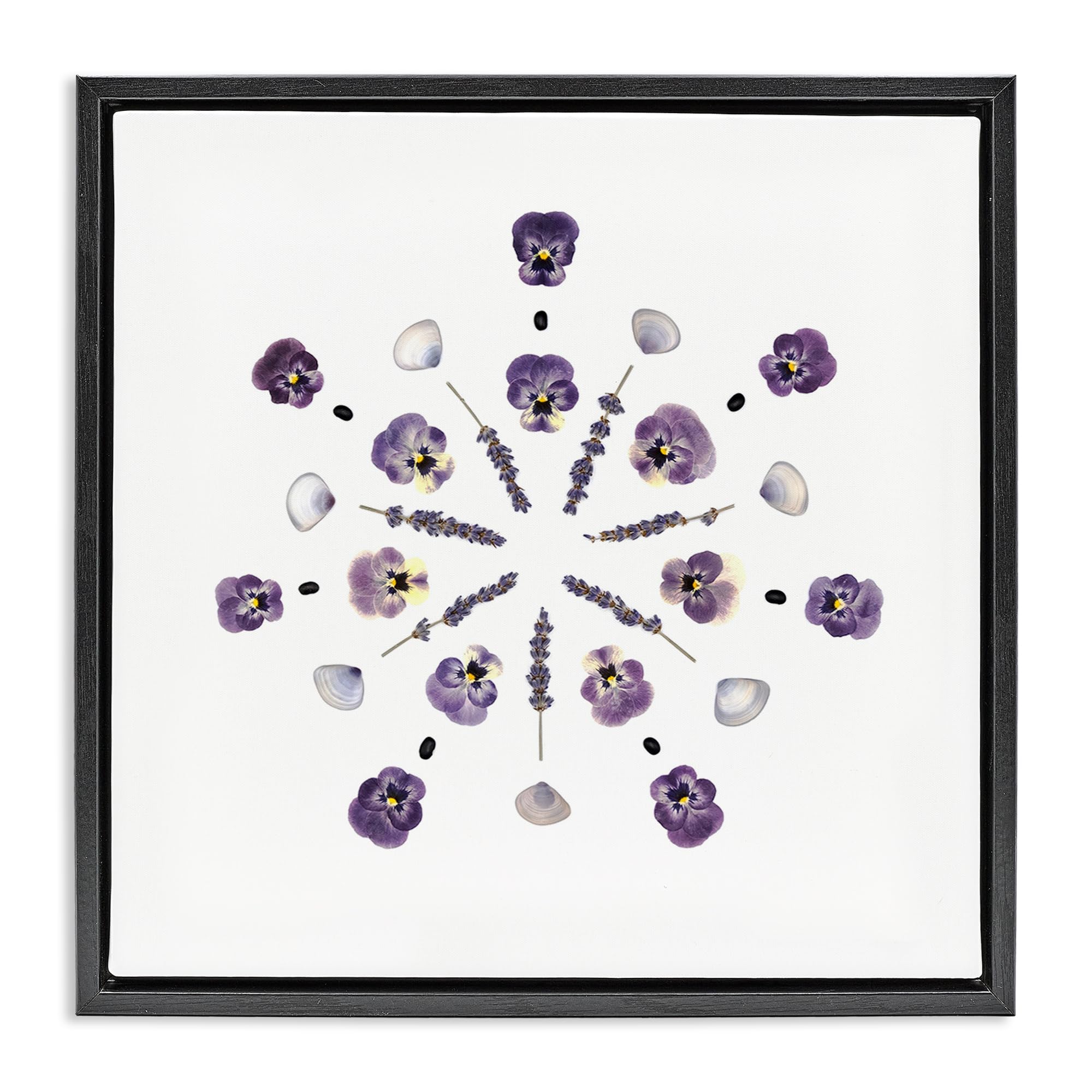 Stupell Industries 'Pansies & Lavender Symmetry', Floating Frame Canvas Art, Black, 18 x 18 Inches, Easy to Hang and Sturdy, Made in USA, by Beth Adoette