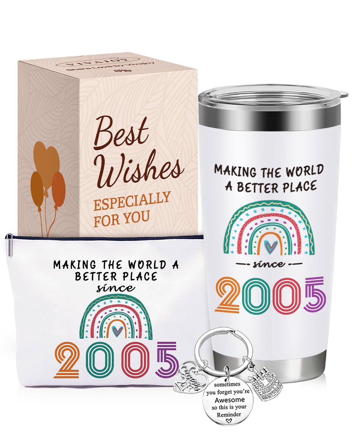 VivaJoy 21st Birthday Gifts for Her - 21st Birthday Gifts Rainbow Mugs, Personalised 2005 Present Keepsake for Best Friend, Sister, Daughter