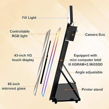 65 Magic Mirror Photo Booth Machine,32 Touch Screen Selfie Photobooth with Professional Photography Light, Flight Case,RGB Surround Light for Wedding Parties Rental (White, 32'' Touchscreen)